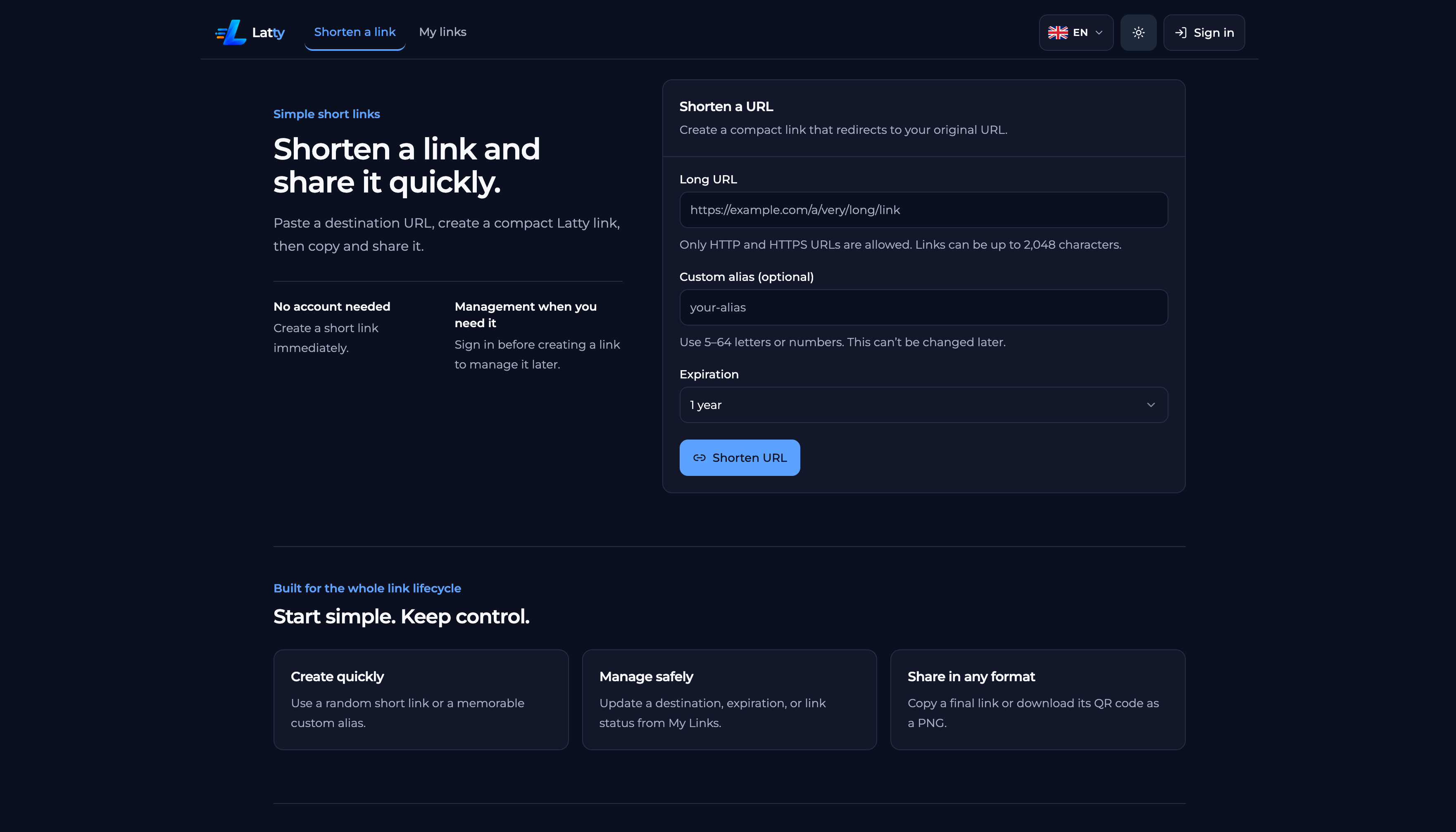 Latty URL shortener
