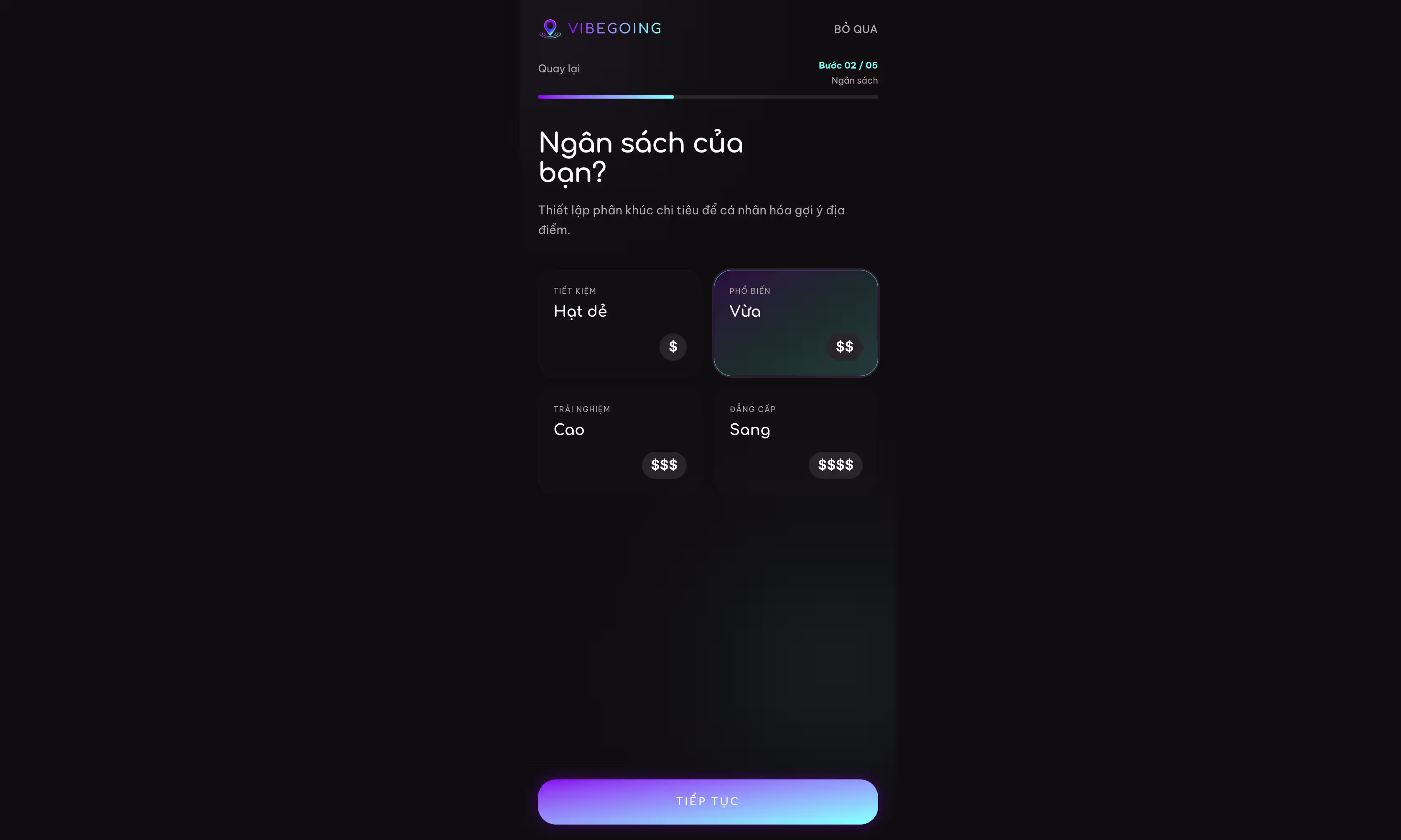 Vibe Going application screen 02